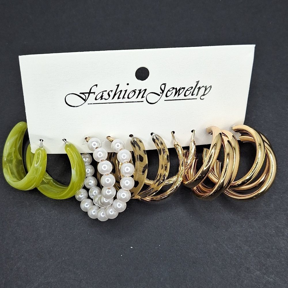 green pearl animal print chunky hoop earrings